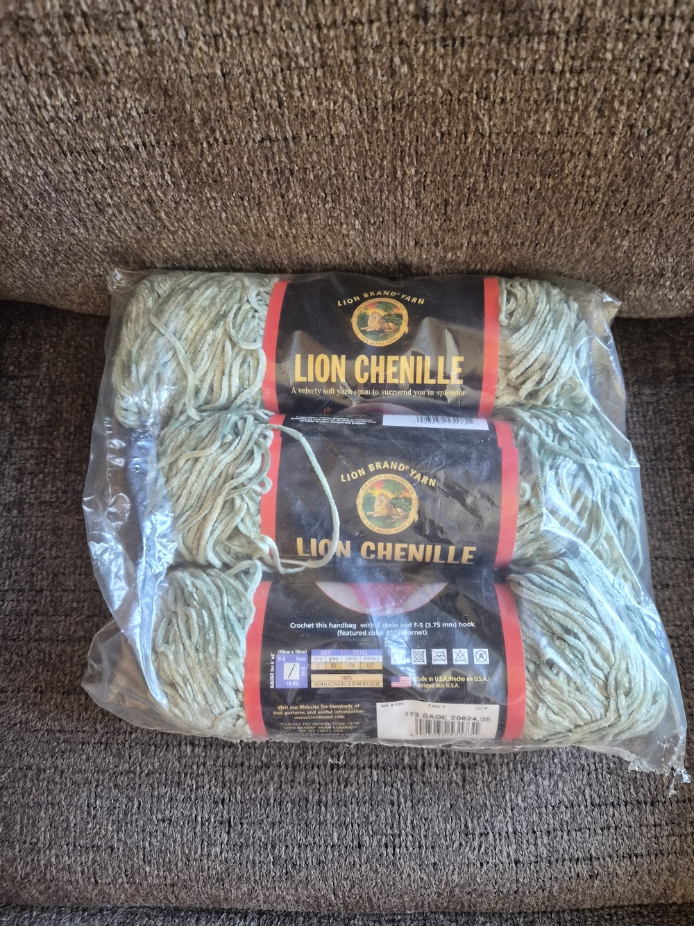 Lion Chenille Plush Yarn Bundle in Sage Green